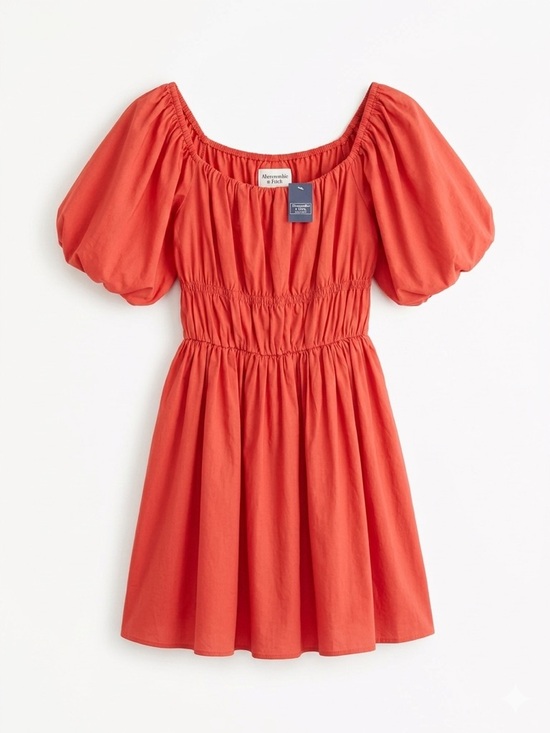 Abercrombie & Fitch Dresses & Skirts - Abercrombie & Fitch Coral Puff-Sleeve Smocked Waist Dress